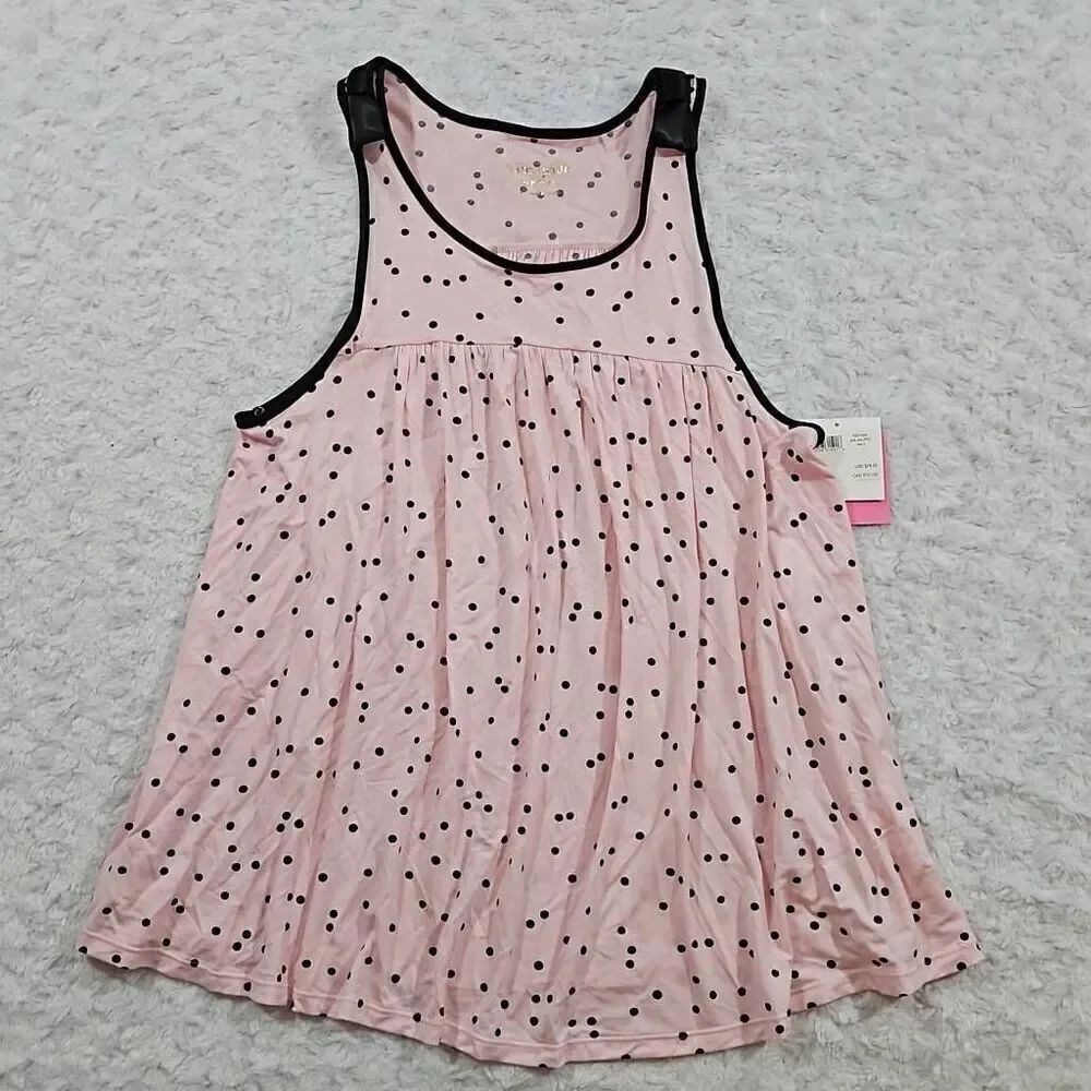 Kate Spade Scattered Dot Cropped Pink Black Polka Dot PJ Top Womens Size Small